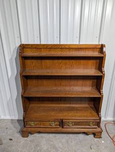 Oak Barrister-Style Bookcase with Open Shelves and 2 Drawers