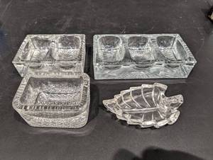 Crystal Glass Two-Section Rectangular Serving Dishes - Pressed Pattern
