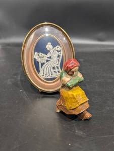 Folk Art Piece With Lace Lady in Frame
