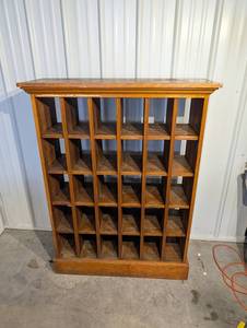 Vintage Wooden Cubby Shelf Cabinet with Multiple Compartments