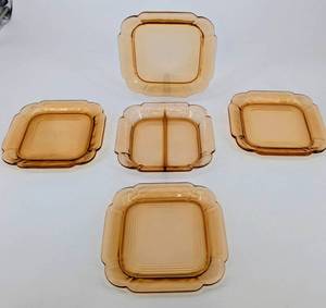 Amber Glass Square Dessert Plates - 6 34 in - Set of 7