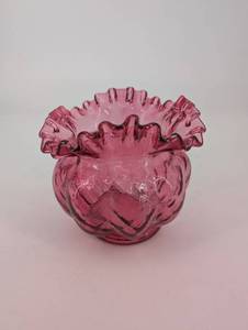 Fenton Diamond Optic Ruby Glass Vase - 5.5 Tall x 6 Wide