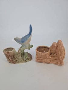 Two Ceramic Bird Planters - Assorted Glazed Figurines