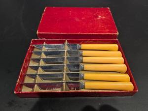 Six Piece Knife Set with Stainless Steel Blades in Red Box