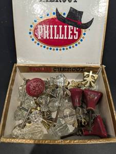 Phillies Cheroot Box with Assorted Glass Knobs, Crystals & Brass Hardware
