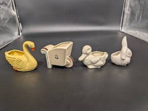 Assorted Ceramic Animal Figurines Set - Swan, Floral Creamer & More (Lot of 4)