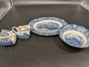 Liberty Blue Ironstone - Historic Colonial Scenes - Made in England - 4 Piece Set
