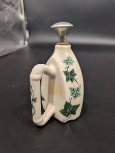 Leaf Pattern Porcelain Cruet with Metal Shaker Top - Vintage