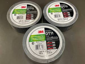 3M DT11 Heavy Duty Duct Tape 11 Mil Black PN 98119 - 1.88 In x 59.9 Yd (Lot of 3)