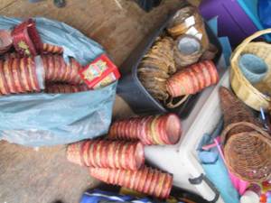 Tote overflowing with wicker cornuc...