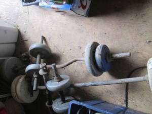 Vintage hand weights, barbells. and...