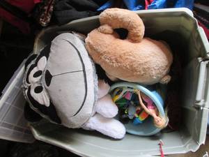 Tote full of assorted toys, stuffed...