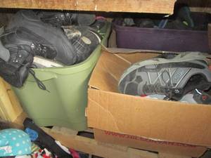 2 open totes and a box of Mens, wo...