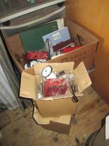 Lot. of doll size red wagon decor a...