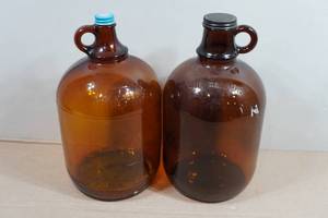 2 Vintage Brown Glass Gallon Jugs