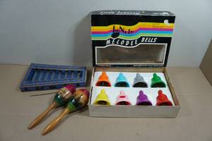 Vintage Wooden Maracas, Xylophone, and Melodee Bells