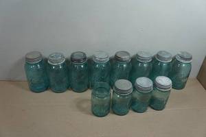 Antique Ball Aqua Blue Mason Jars with Lids