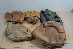 Vintage Leather Baseball Gloves and Mitt