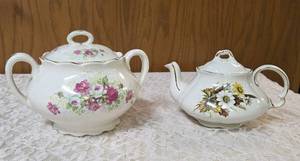 Vintage Sugar and Vintage Teapot.   The Teapot is marked on the bottom as genuine ironstone from the Ellgrive collection and the sugar bowl is Royal Firenza China.&nbsp&nbsp