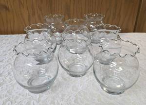 Eight piece vintage Anchor Hocking or Indianan Glass ruffled edge clear glass fish bowl, often used as a rose bowl or candle holder.&nbsp&nbsp