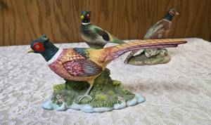 Three - Vintage Ceramic Ring Necked pheasant figurines most likely from the HOMCO company.