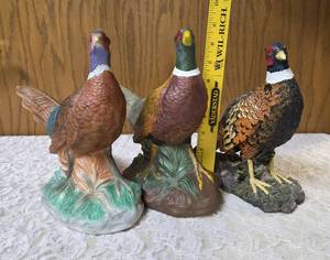 Three - Vintage ceramic Ring Necked pheasant figurines most likely from the Enesco or Napco in Japan during the mid 20th century.&nbsp