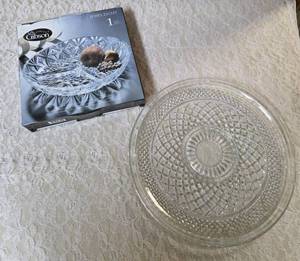 Two Glass Serving Plates.  These items are pre-owned.  One plate is a Vintage. Anchor Hocking Wexford  crystal plate and the other is a Gibson Home Jewelite 3-section glass relish tray.&nbsp