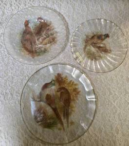 Three pheasant plates Handmade from Window Glass by Ruby May of Bertha MN.