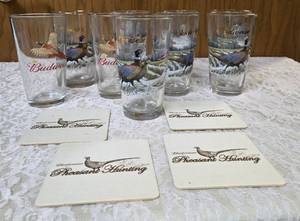Nine Budweiser Vintage Wildlife Series  Pheasant Glasses.  Six have Gold Rims and three are the Red logo.&nbsp