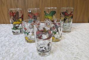 7 - Misc. Glass Sizes and Designs.  Glassware is likely produced by the Hazel-Atlas Glass Company and features the Pheasants pattern, produced roughly 1950s.&nbsp&nbsp