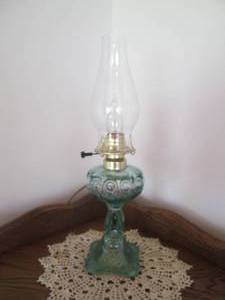 Vintage greenblue tone glass oil l...