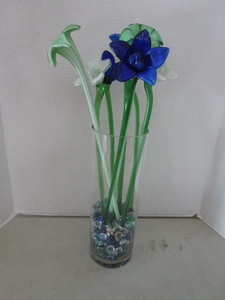 Handblown glass flowers (8) in tall...