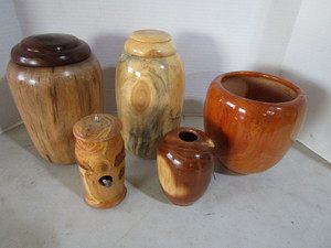 5 wooden vases (wood is mulberry, b...