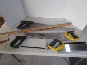 Yardstick, 5 saws (hacksaw, miter b...