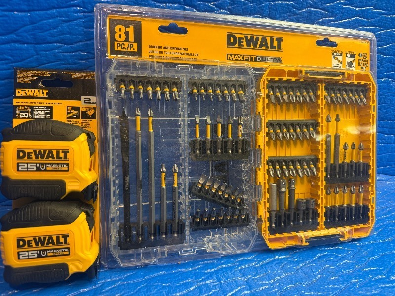 81pc MAXFIT Ultra drilldriver set (impact rated)  (2) 25 DEWALT magnetic tape measures