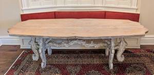 ML - French Country Style Dining Table - Distressed Whitewash Finish