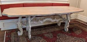 ML - French Country Style Dining Table - Distressed Whitewash Finish