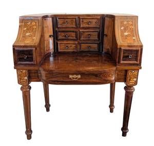 ML - Vintage Carlton Style Inlaid Desk - Floral Panel Sides
