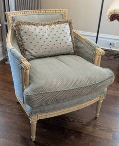 ML - Vintage Upholstered Armchair - Ornate Carved Frame