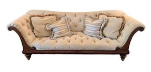 ML - Vintage Tufted Sofa with Carved Wood Arms