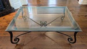 ML - Glass Top Coffee Table - Iron Scroll Base