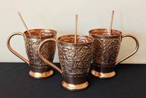 ML - Kamojo Hammered Copper Mugs (Lot of 3)