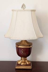 LL - Table Lamp - Vintage Filigree Finial, Gold Tone Base with Scrollwork Vase