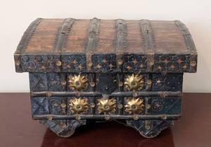 LL - Pitara Indian Wood Chest with Iron Straps and Brass Accents - Vintage
