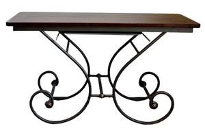 UP3 - Iron Scroll Console Table - Wood Top, Metal Base
