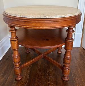 UP3 - Milling Road End Table - Travertine Top on Antique Pine Base