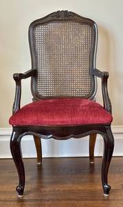 UP3 - Vintage Cane-Back Arm Chair with Maroon Upholstery