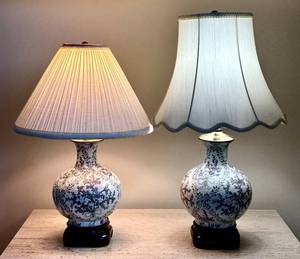 UBR2 - Pair of Porcelain Table Lamps with Fabric Shades