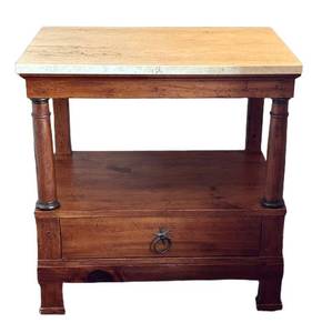 UBR2 - Milling Road End Table by Brewster & Stroud - Travertine Top, Antique Pine