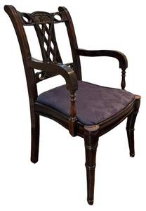 Regency Style Chair with Carved Back and Lattice Splats - Navy Upholstery